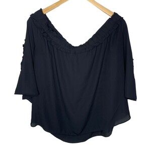 New York and Company ruched off shoulder top black size XL